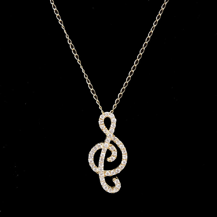 18K Yellow Gold and Diamond Treble Clef Necklace