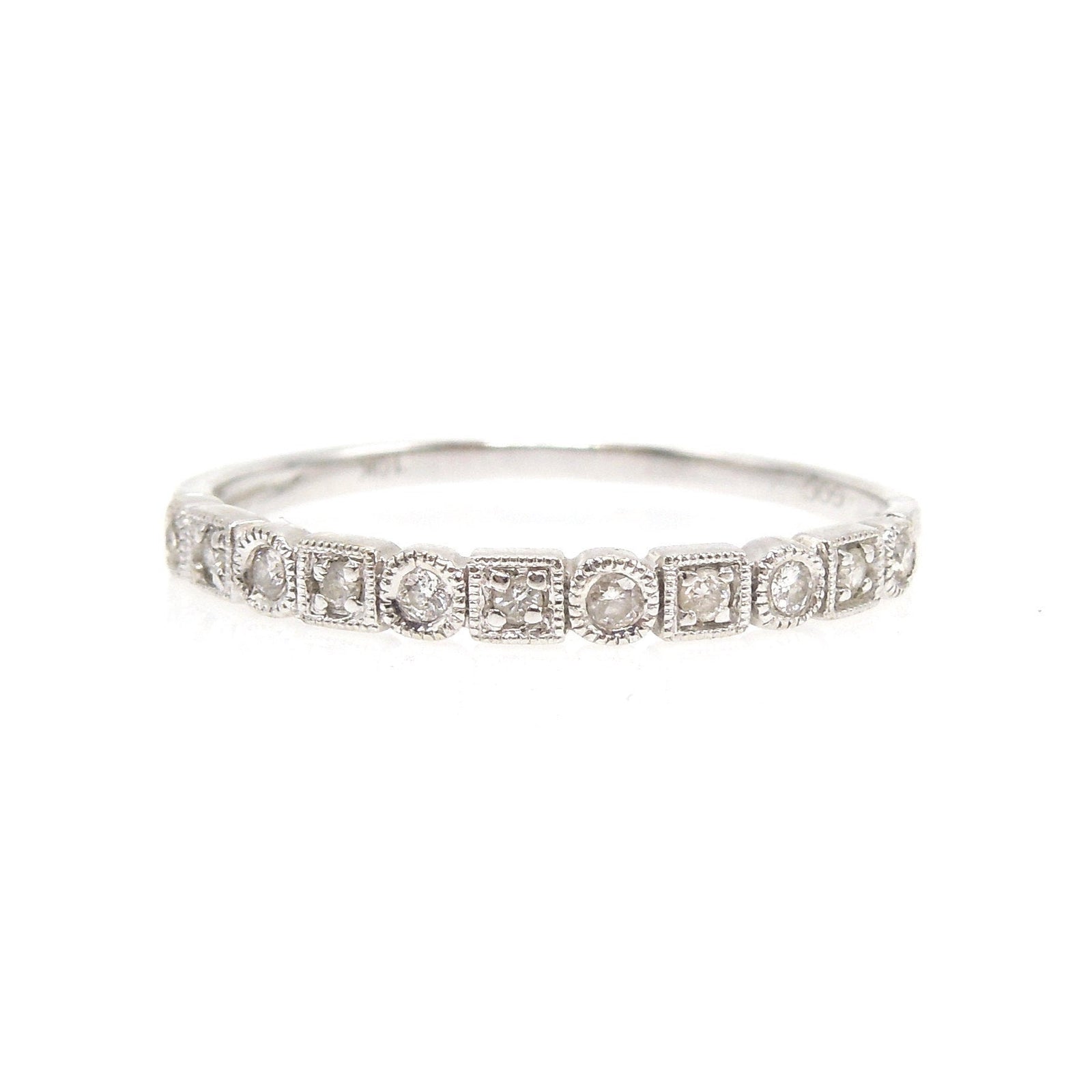 White Gold Alternating Round and Square Bezel Diamond Band