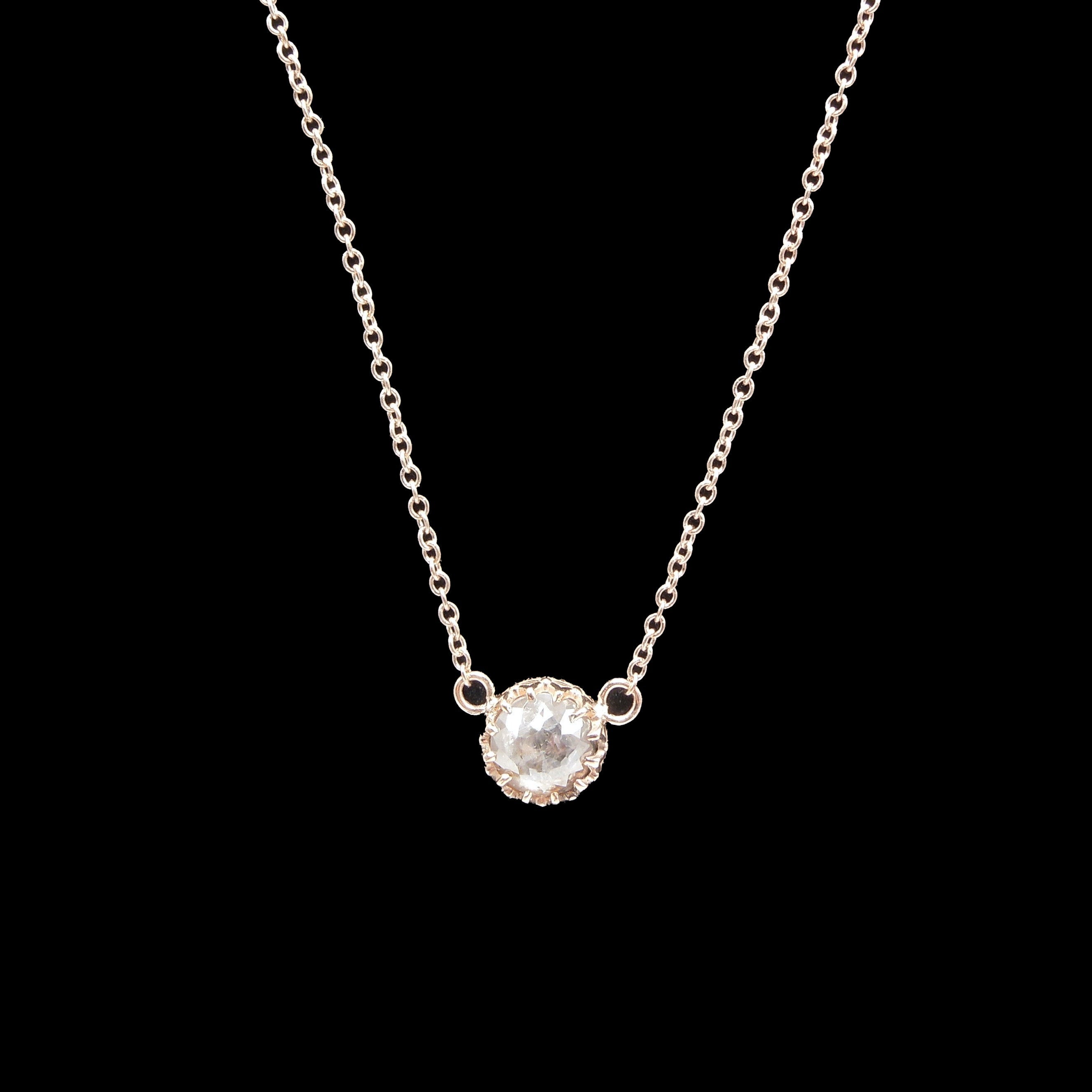 14K Rose Gold and Rose Cut Pinkish Brown Salt and Pepper Diamond Necklace