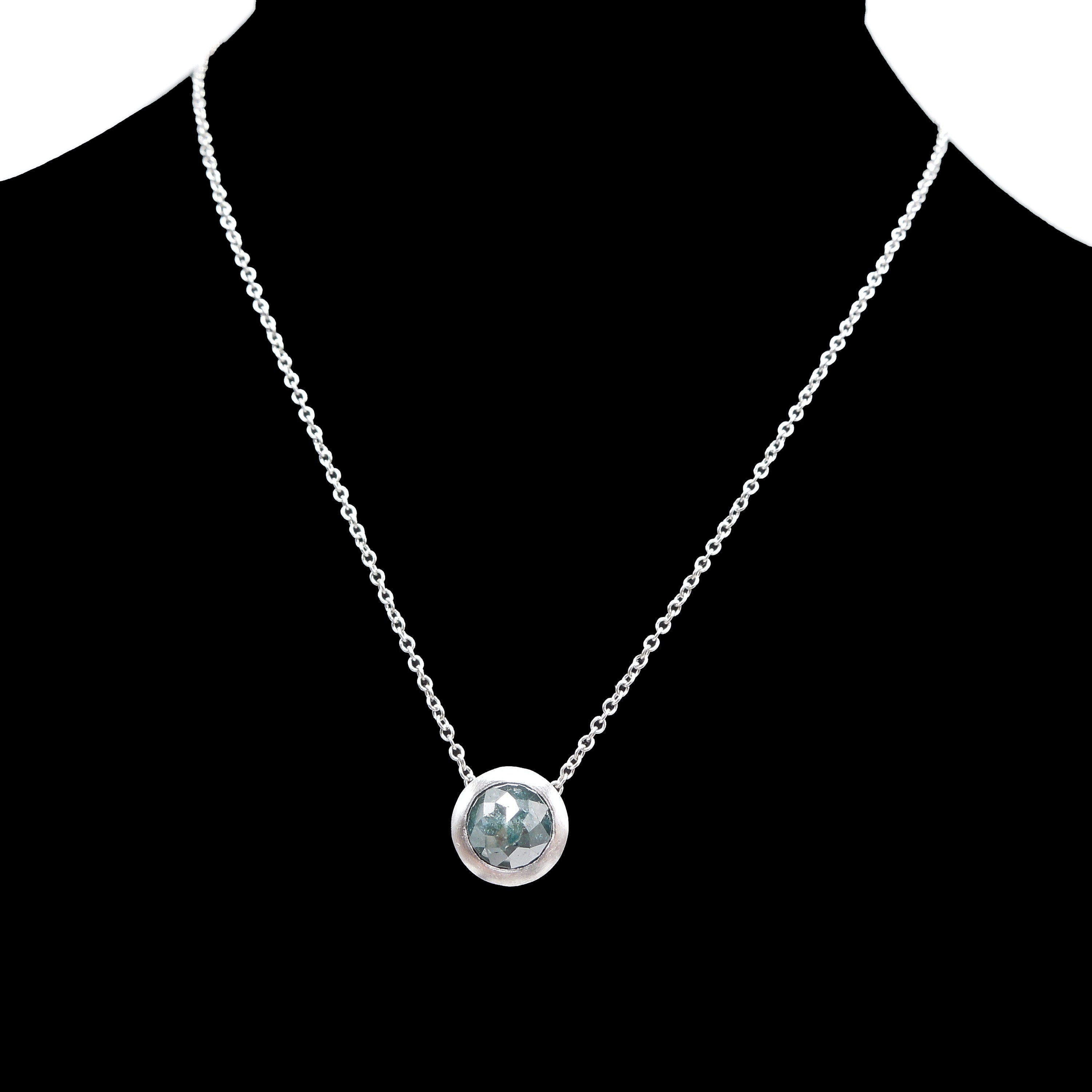 14K White Gold and Rose Cut Bluish Black Salt and Pepper Diamond Necklace