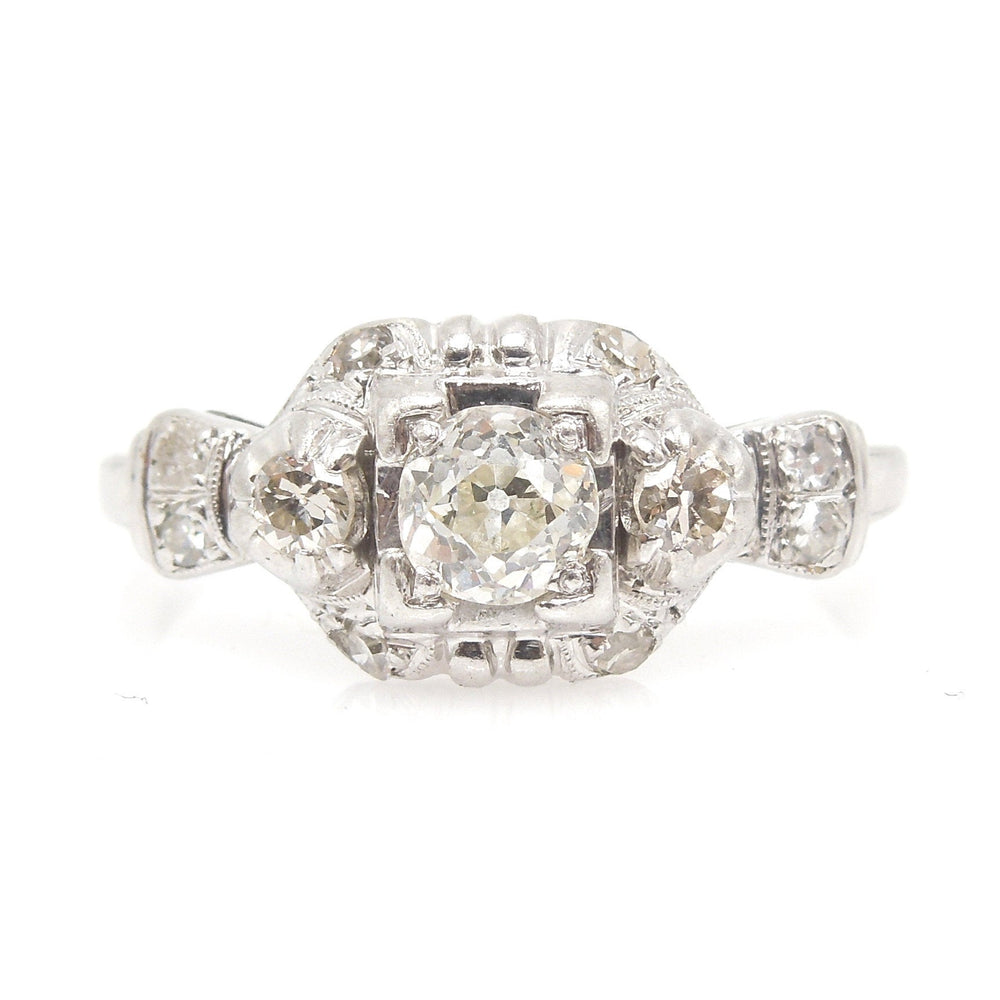 Antique Platinum and Third of a Carat European Cut Diamond Engagement Ring