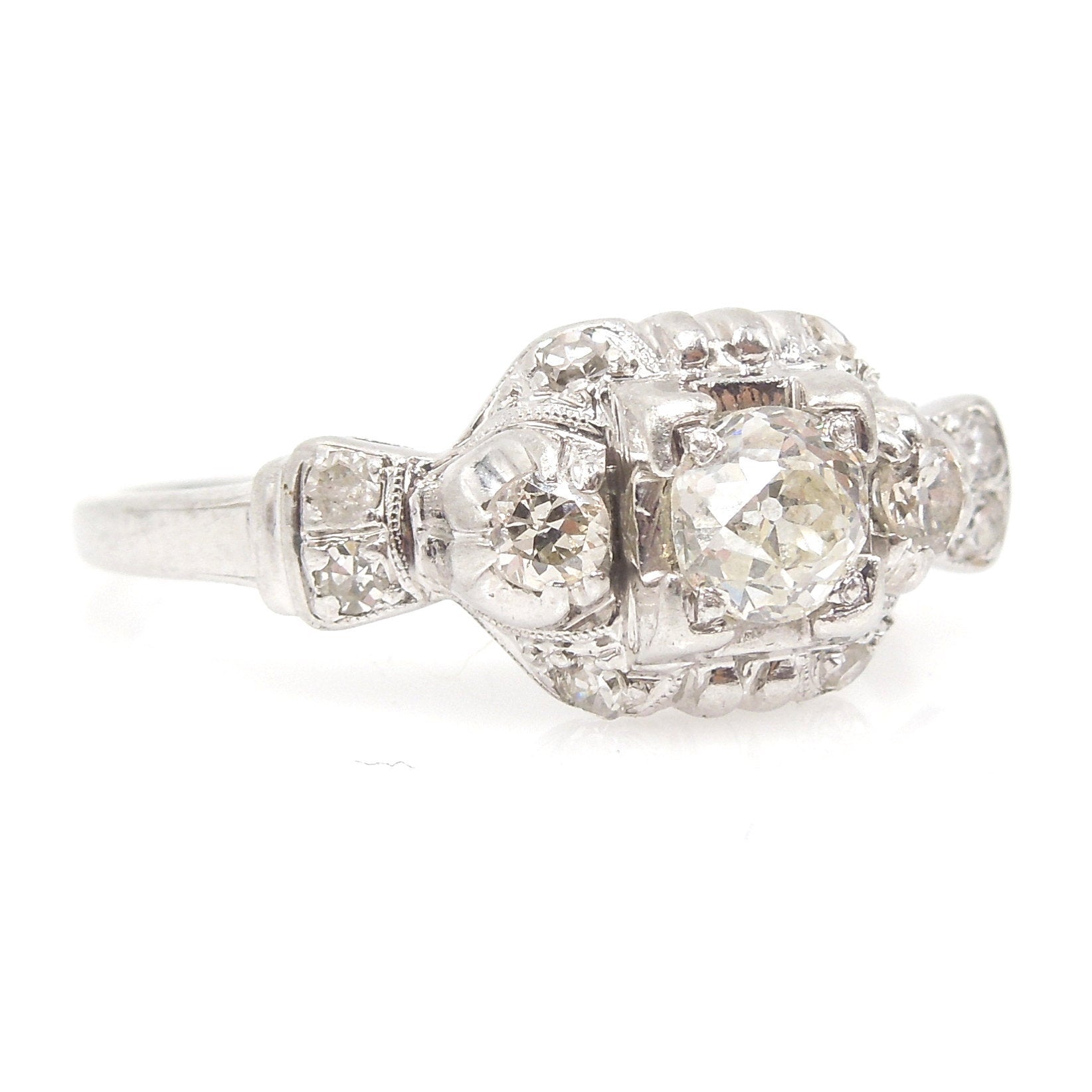 Antique Platinum and Third of a Carat European Cut Diamond Engagement Ring