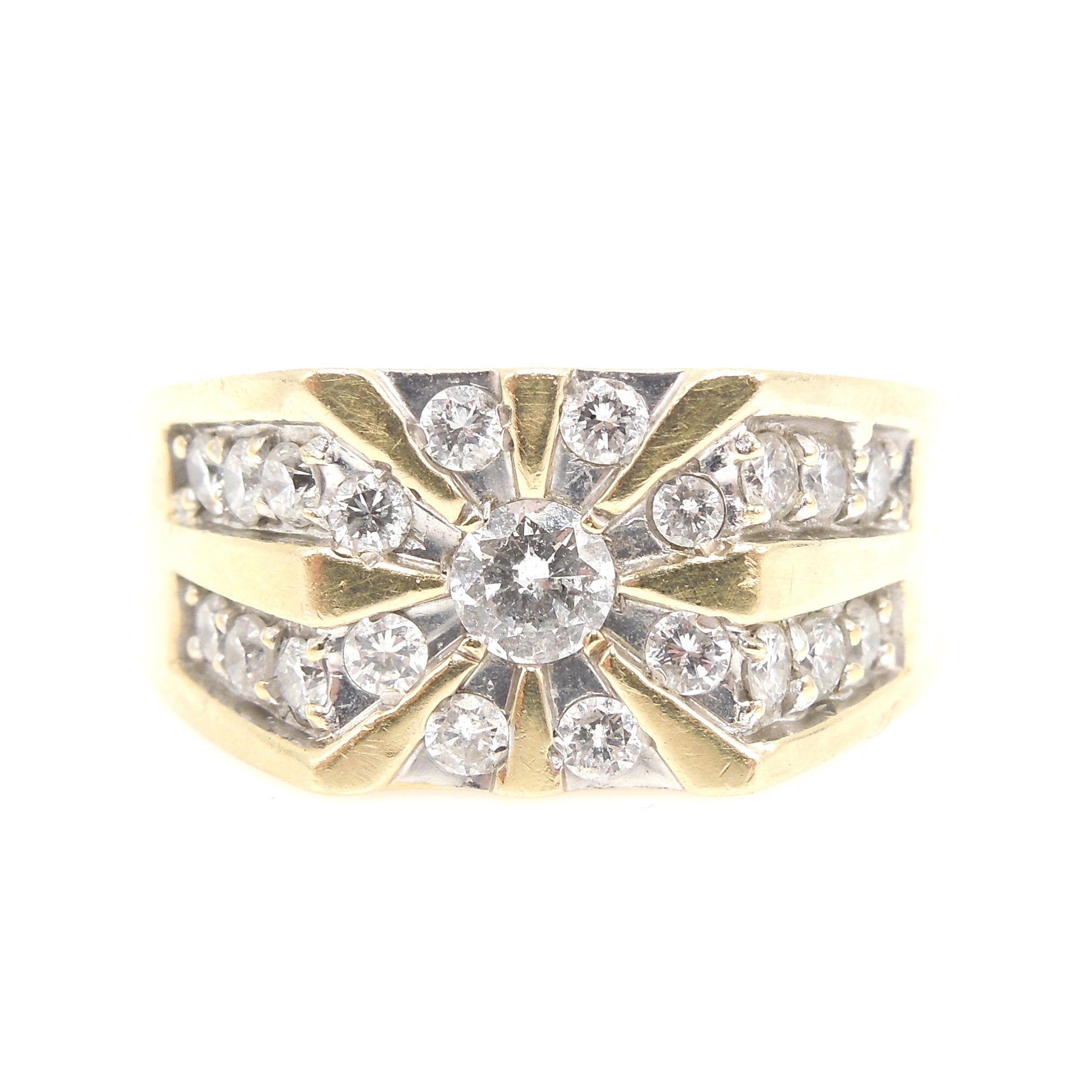 Gentleman's 14K Yellow Gold and Diamond Ring - Quarter Carat with Radiating Diamonds