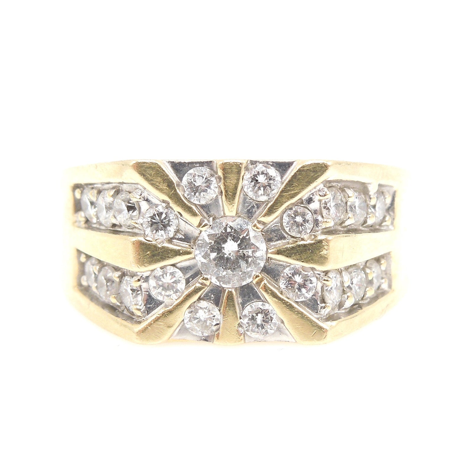 Gentleman's 14K Yellow Gold and Diamond Ring - Quarter Carat with Radiating Diamonds