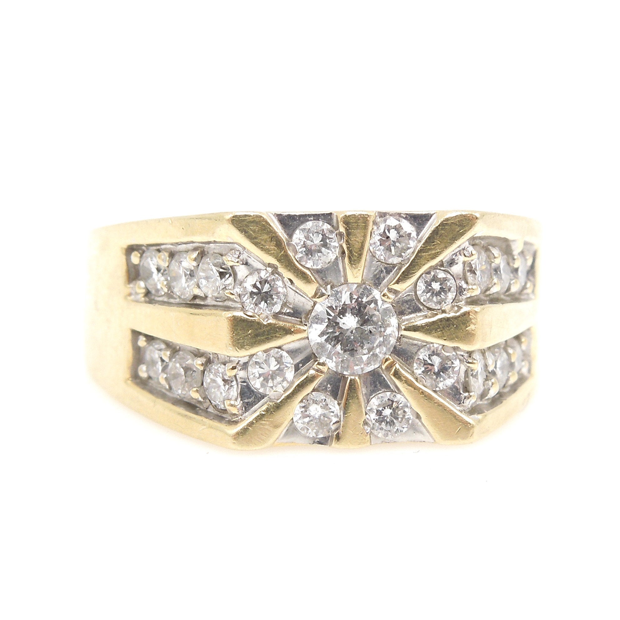 Gentleman's 14K Yellow Gold and Diamond Ring - Quarter Carat with Radiating Diamonds