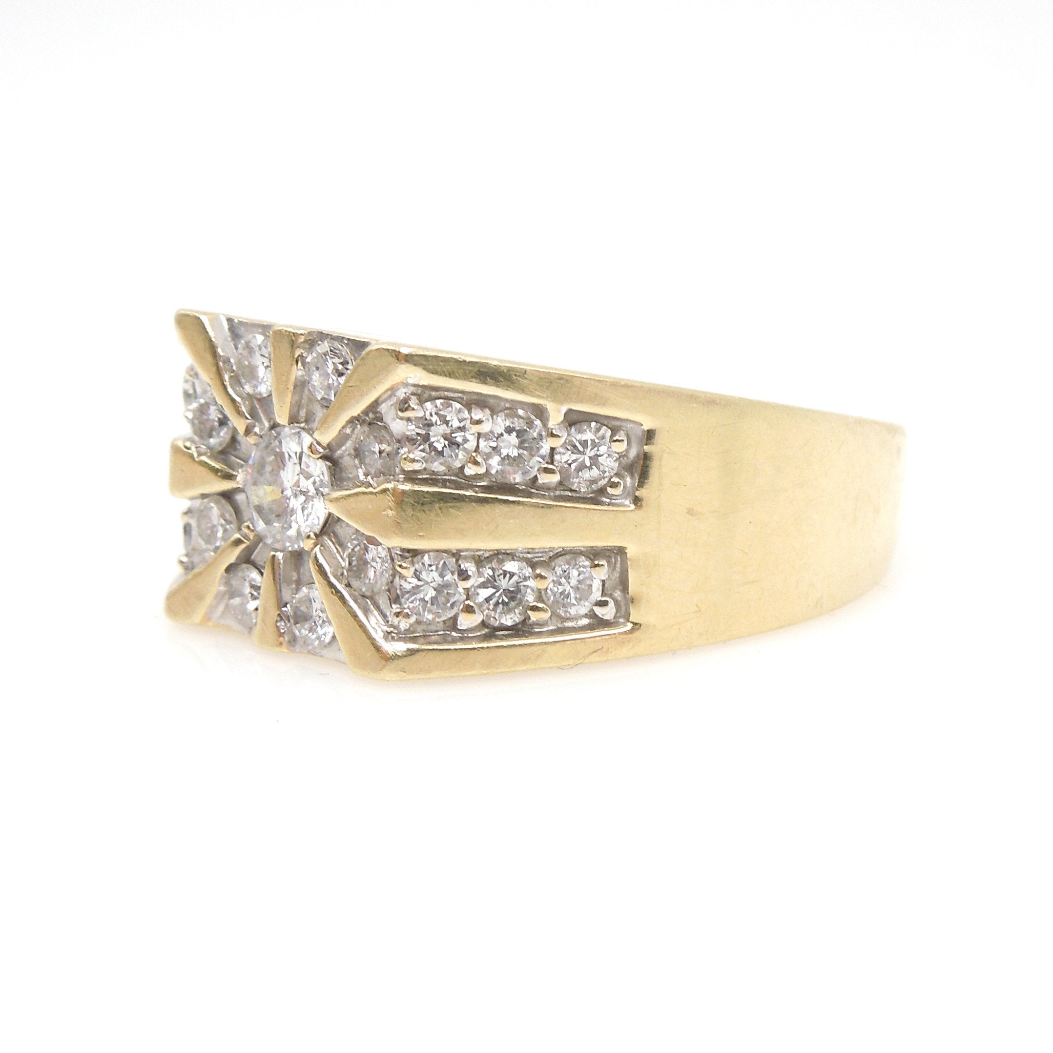 Gentleman's 14K Yellow Gold and Diamond Ring - Quarter Carat with Radiating Diamonds
