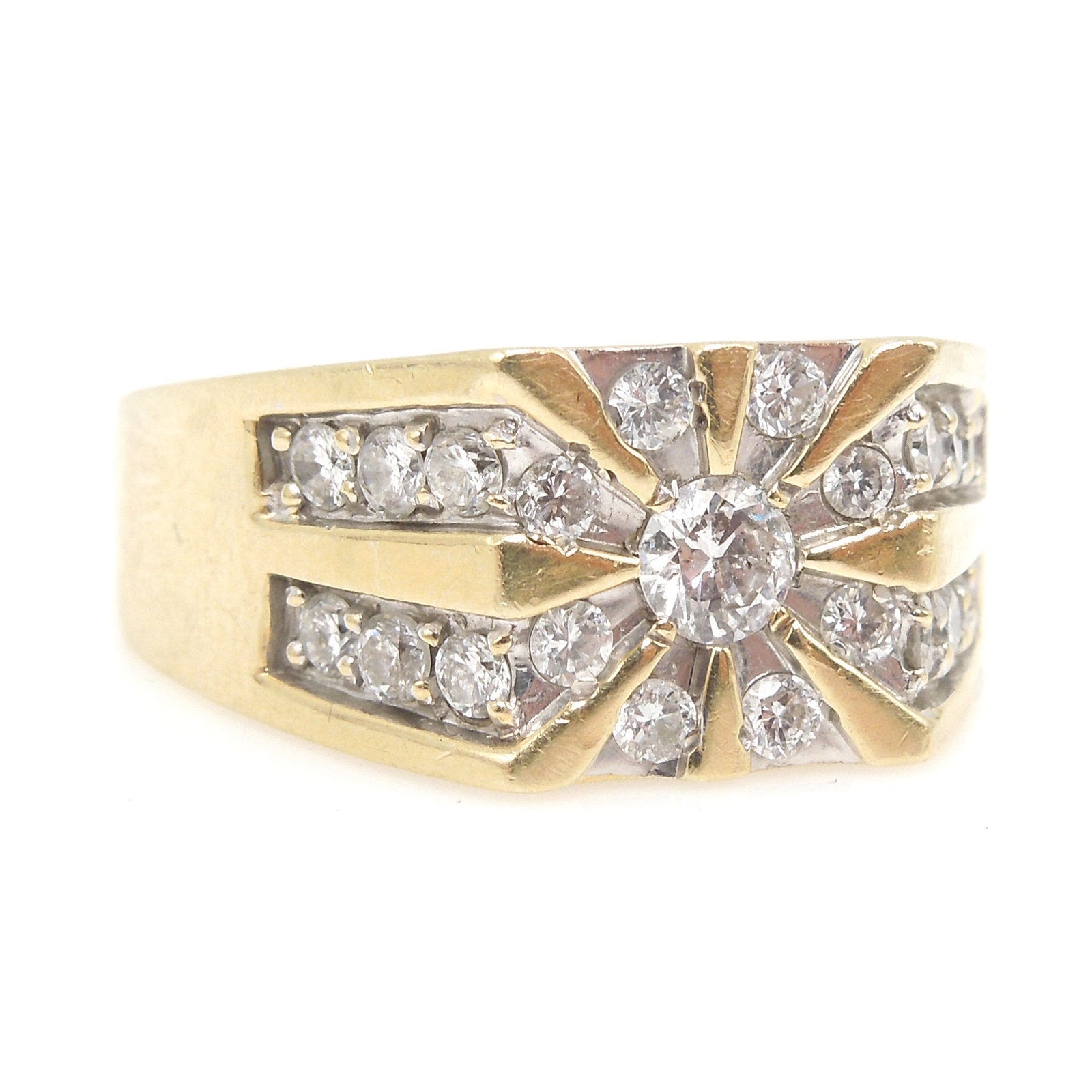 Gentleman's 14K Yellow Gold and Diamond Ring - Quarter Carat with Radiating Diamonds