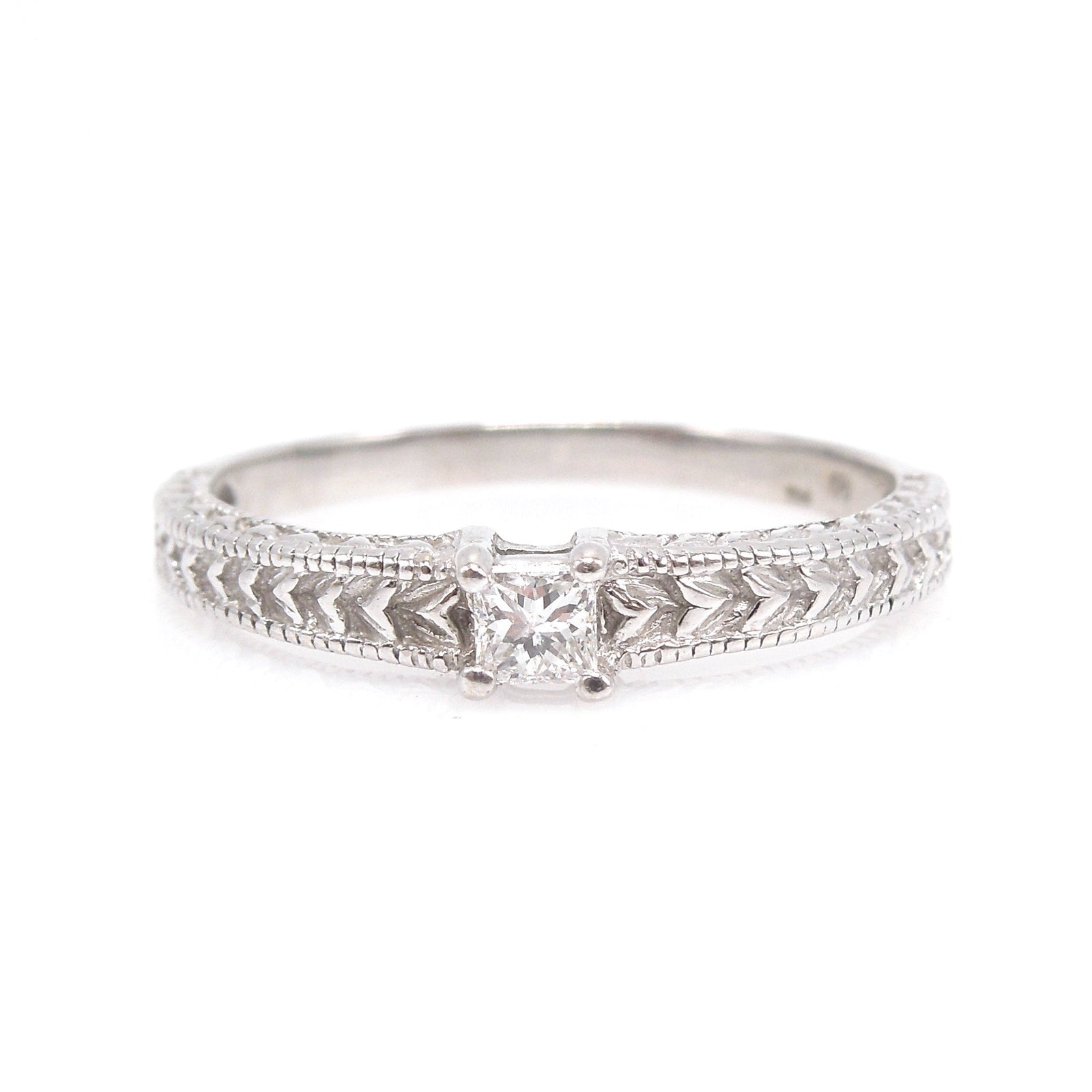 Art Deco Style 14K White Gold Band with Princess Cut Diamond