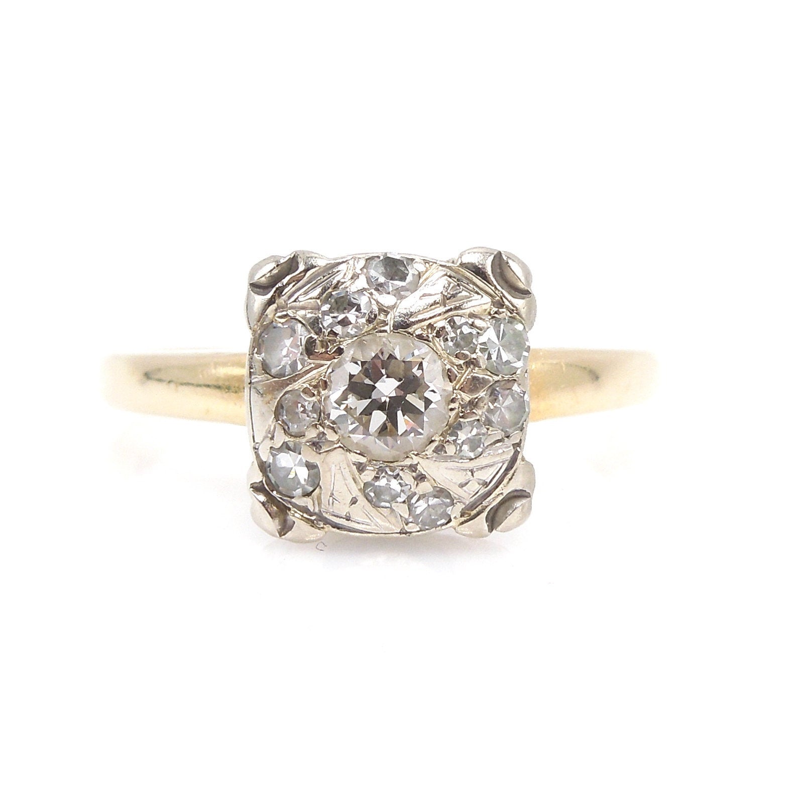 Vintage 1930s Yellow and White Gold Diamond Cluster