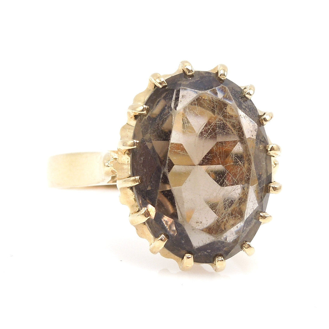 Estate Oval Smoky Quartz Cocktail Ring in 14K Yellow Gold