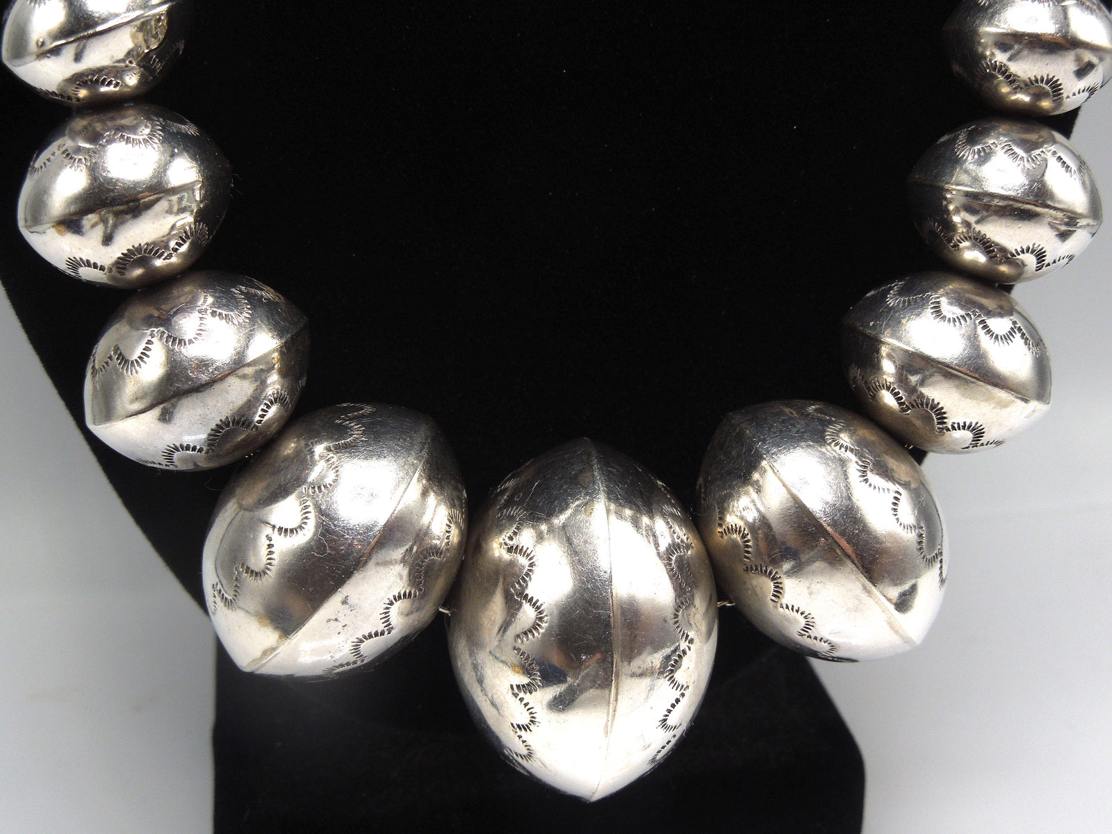 Large Strand of Oversize Sterling Silver Navajo Beads - Necklace