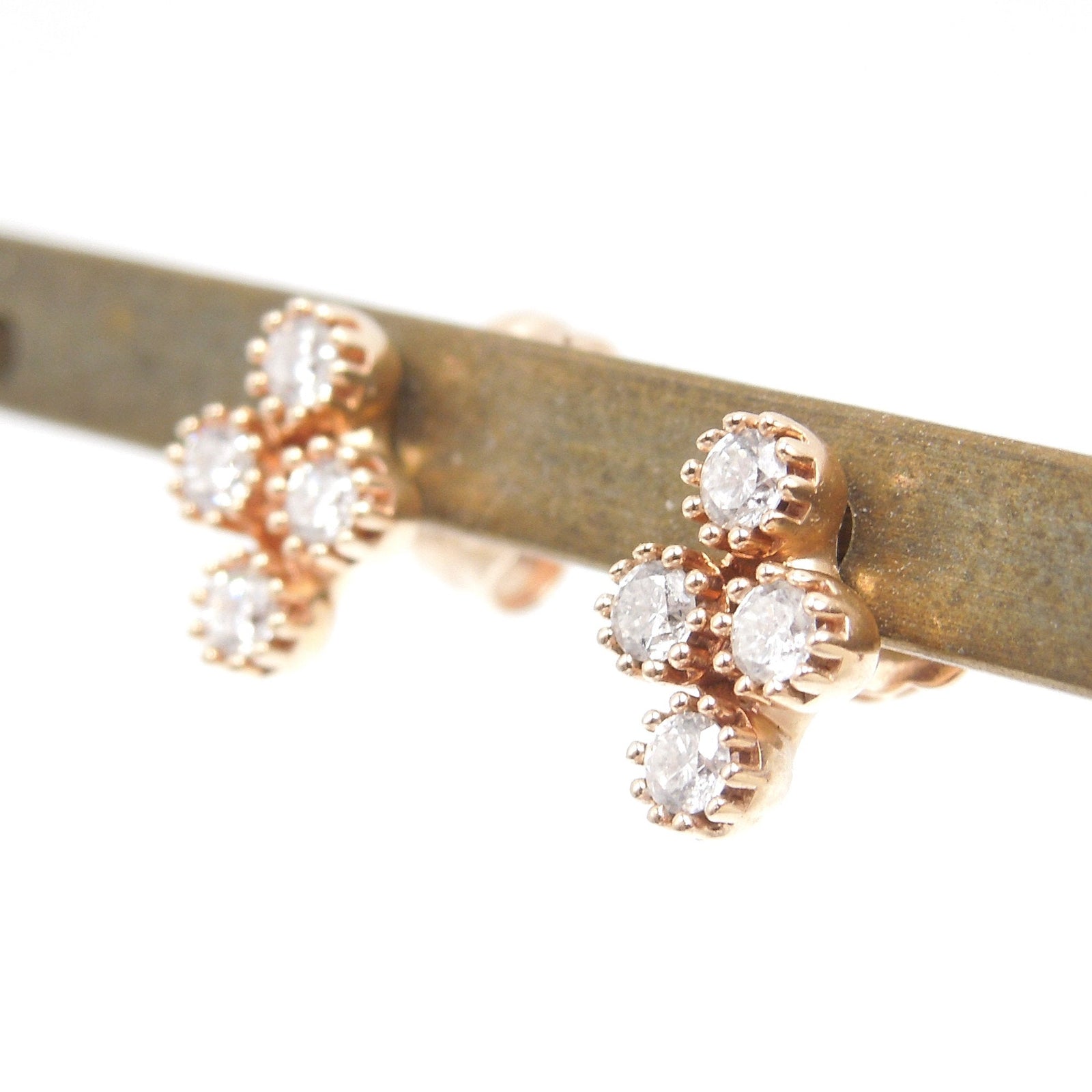 Rose Gold and Diamond Cruciform Stud Earrings