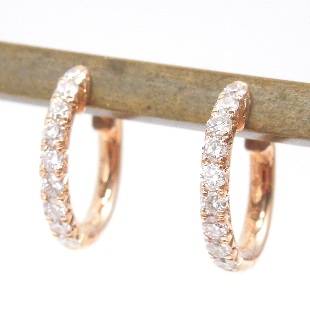 14K Rose Gold and Diamond Huggies Petite Hoop Earrings –