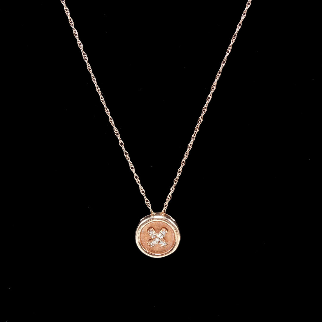 Small Rose Gold and Diamond Button Pendant on 17.5" Chain