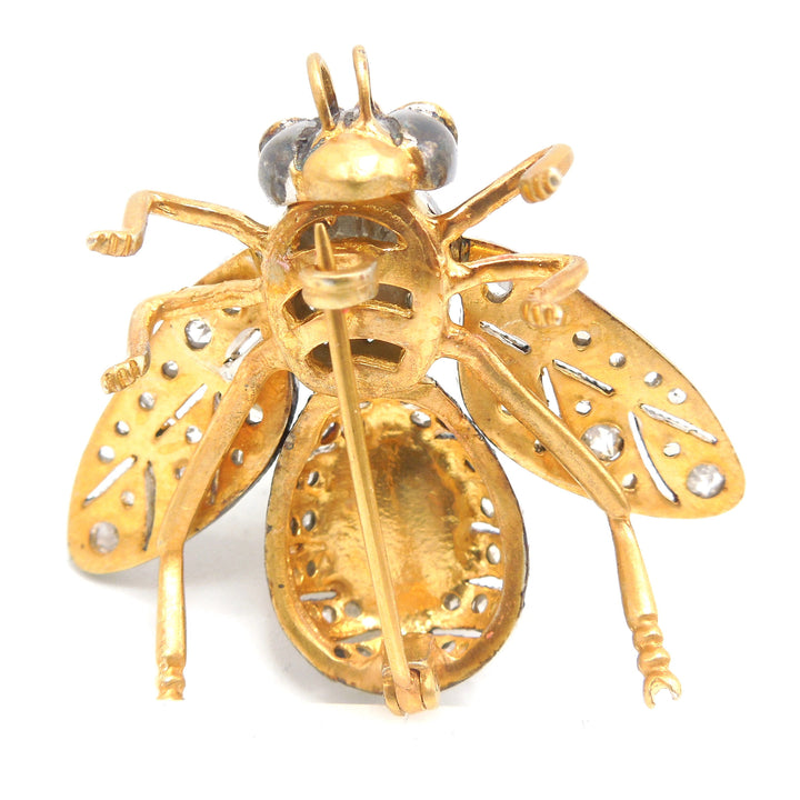 Gilded and Oxidized Sterling Silver Bee Pin/Pendant with Opals, Diamonds, and Sapphires