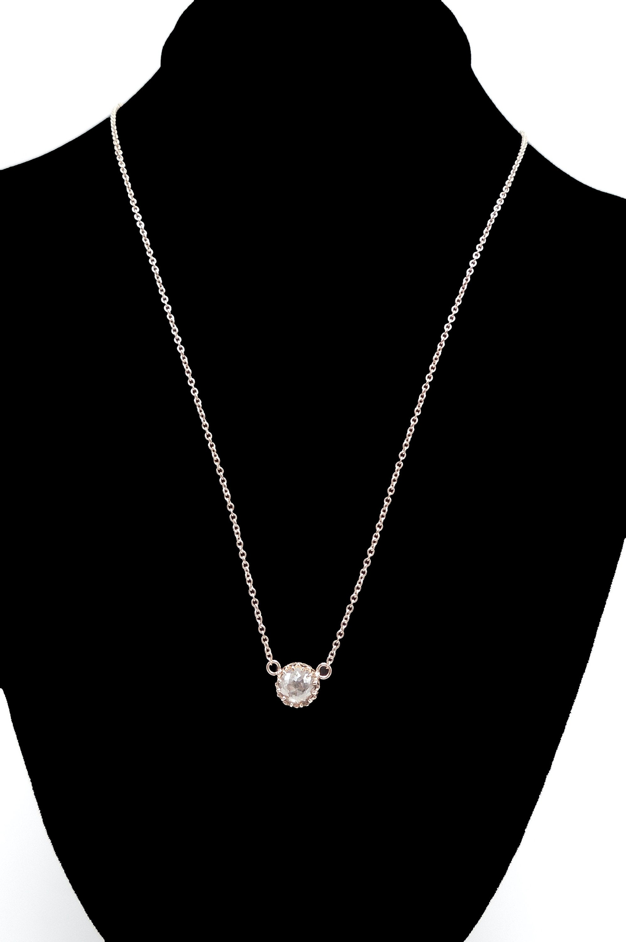 14K Rose Gold and Rose Cut Pinkish Brown Salt and Pepper Diamond Necklace