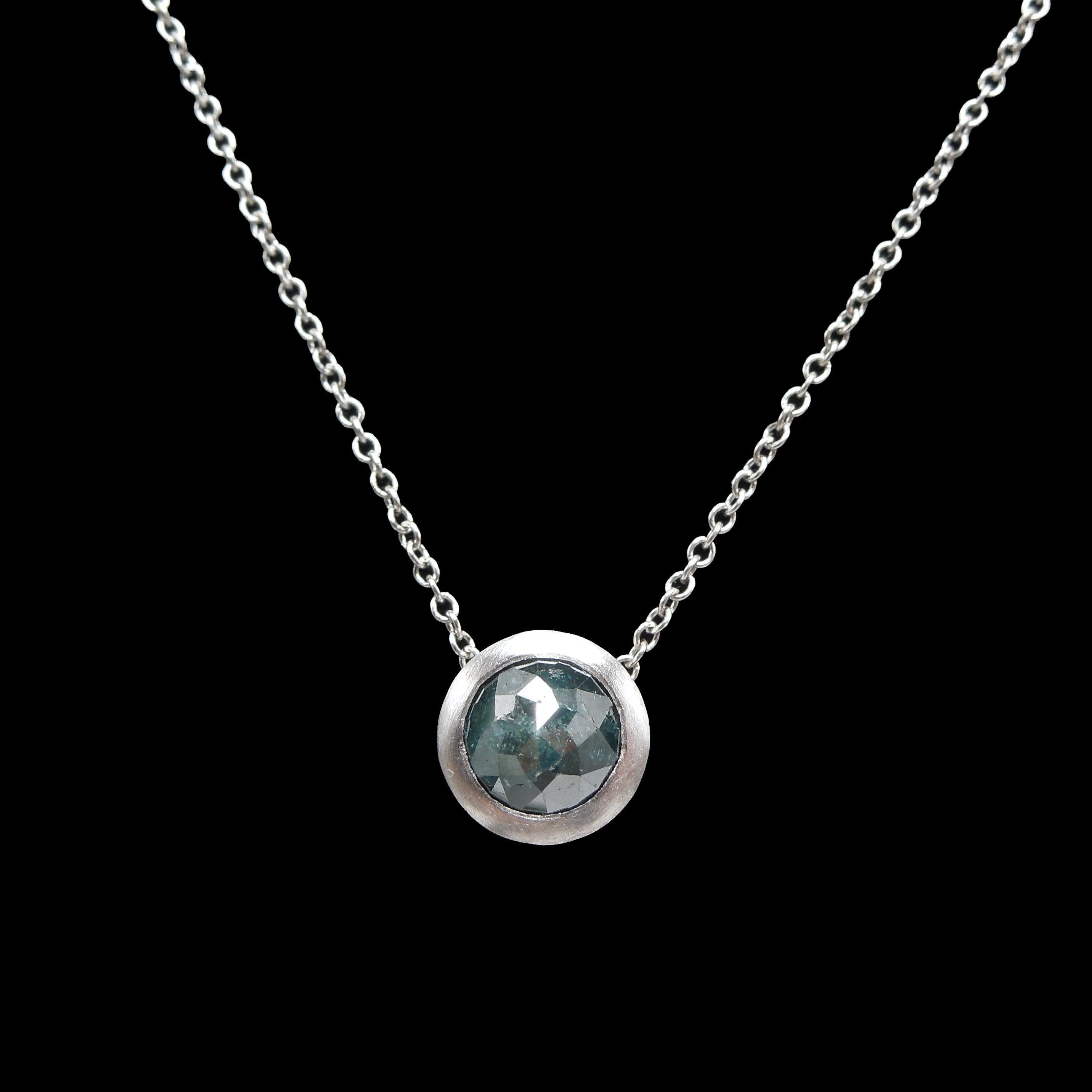 14K White Gold and Rose Cut Bluish Black Salt and Pepper Diamond Necklace