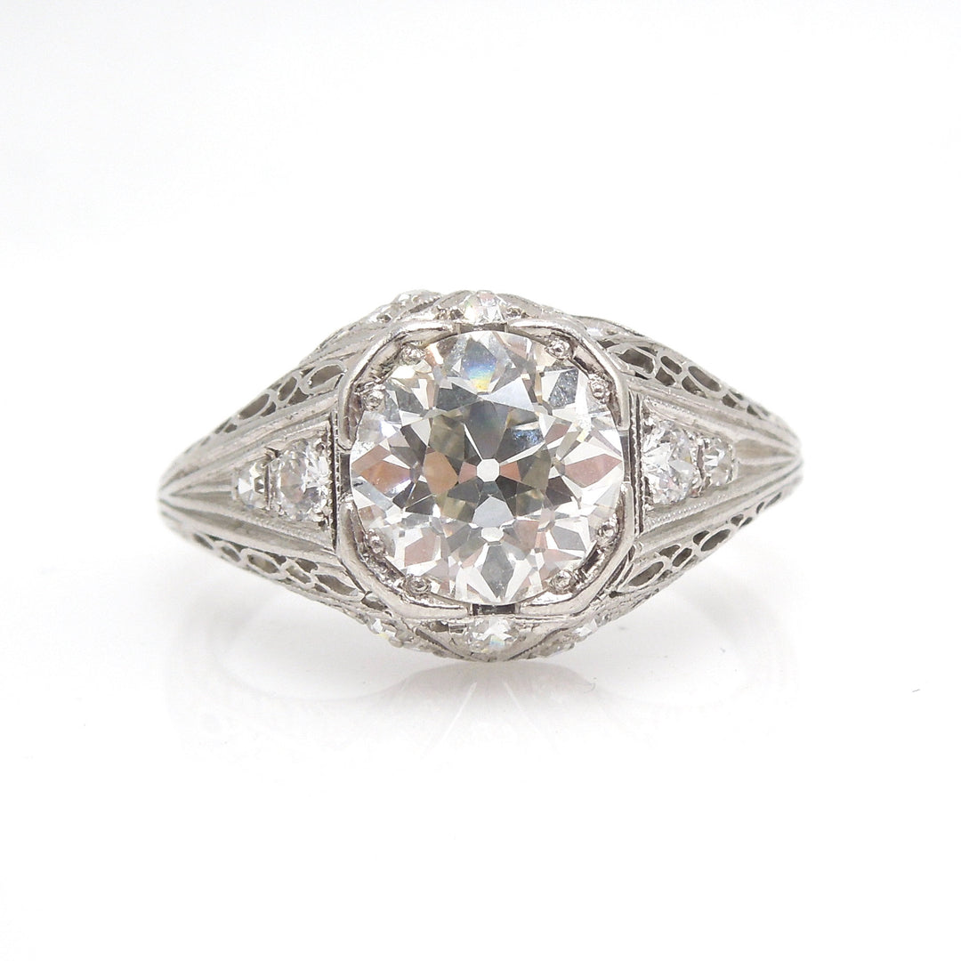 Original 1.47ct European Cut Diamond Art Deco Engagement Ring in Platinum