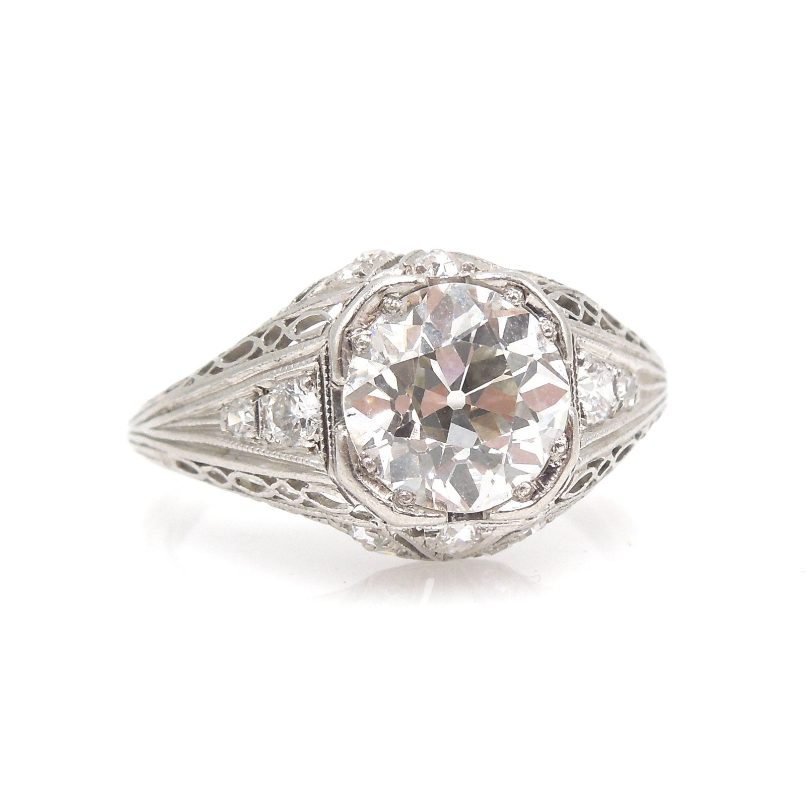 Original 1.47ct European Cut Diamond Art Deco Engagement Ring in Platinum