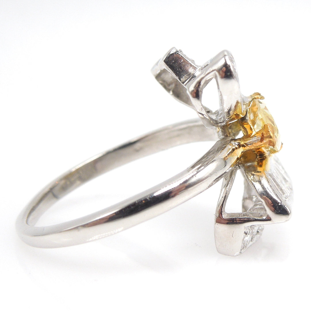 Fancy Natural Yellow Marquise Cut Diamond Butterfly Ring with Baguettes in Platinum
