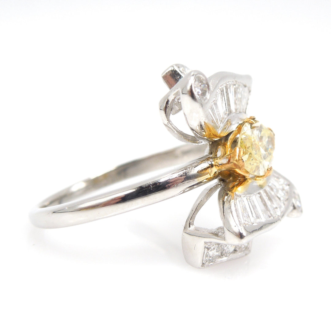 Fancy Natural Yellow Marquise Cut Diamond Butterfly Ring with Baguettes in Platinum