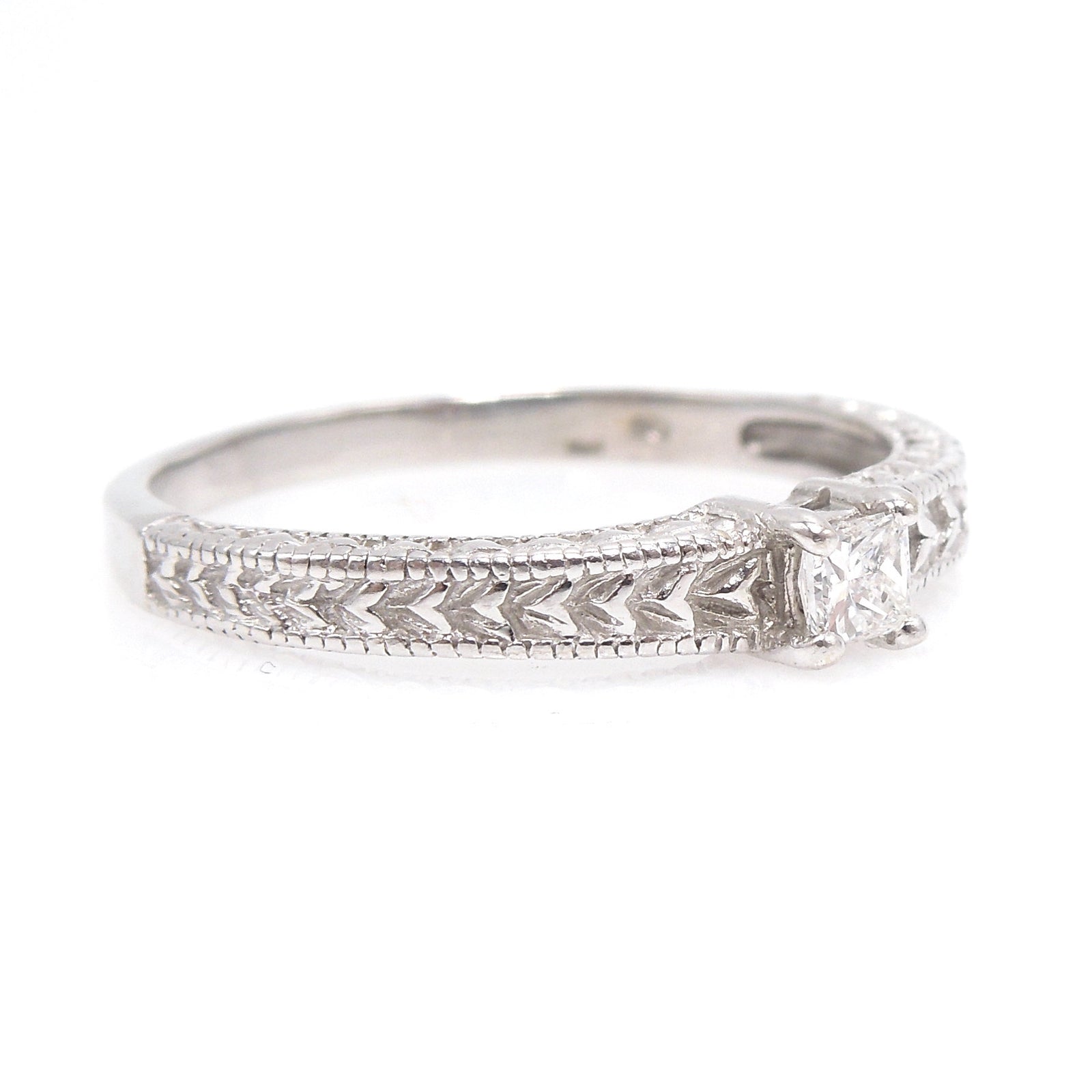Art Deco Style 14K White Gold Band with Princess Cut Diamond