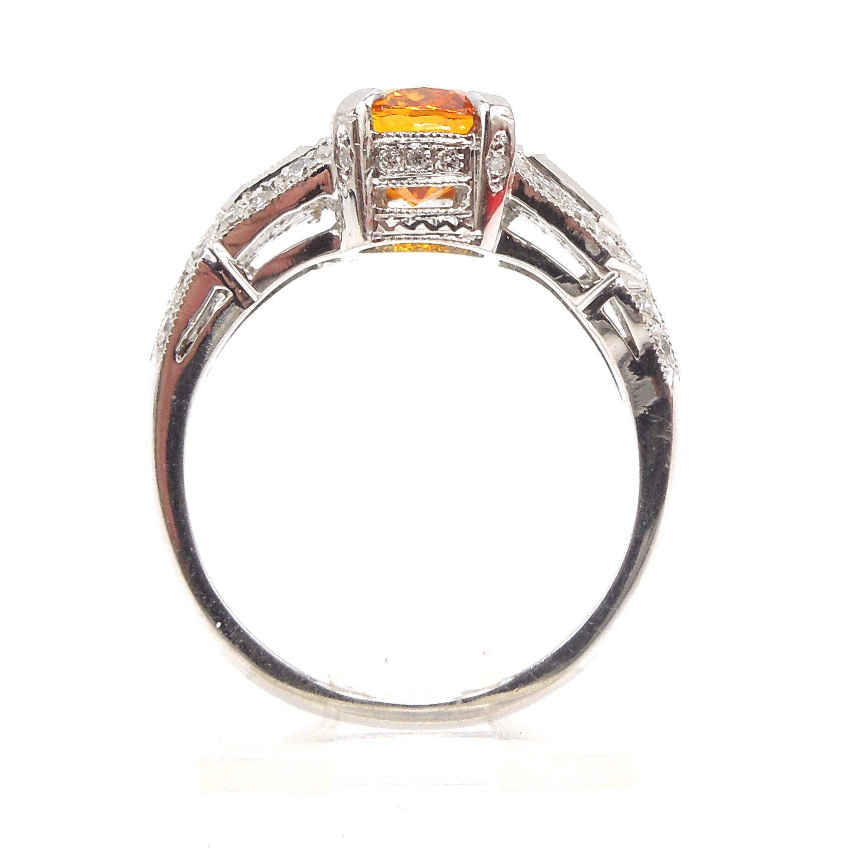 2.03 Carat Oval Cut Orange Sapphire in Art Deco Style Ring in Platinum