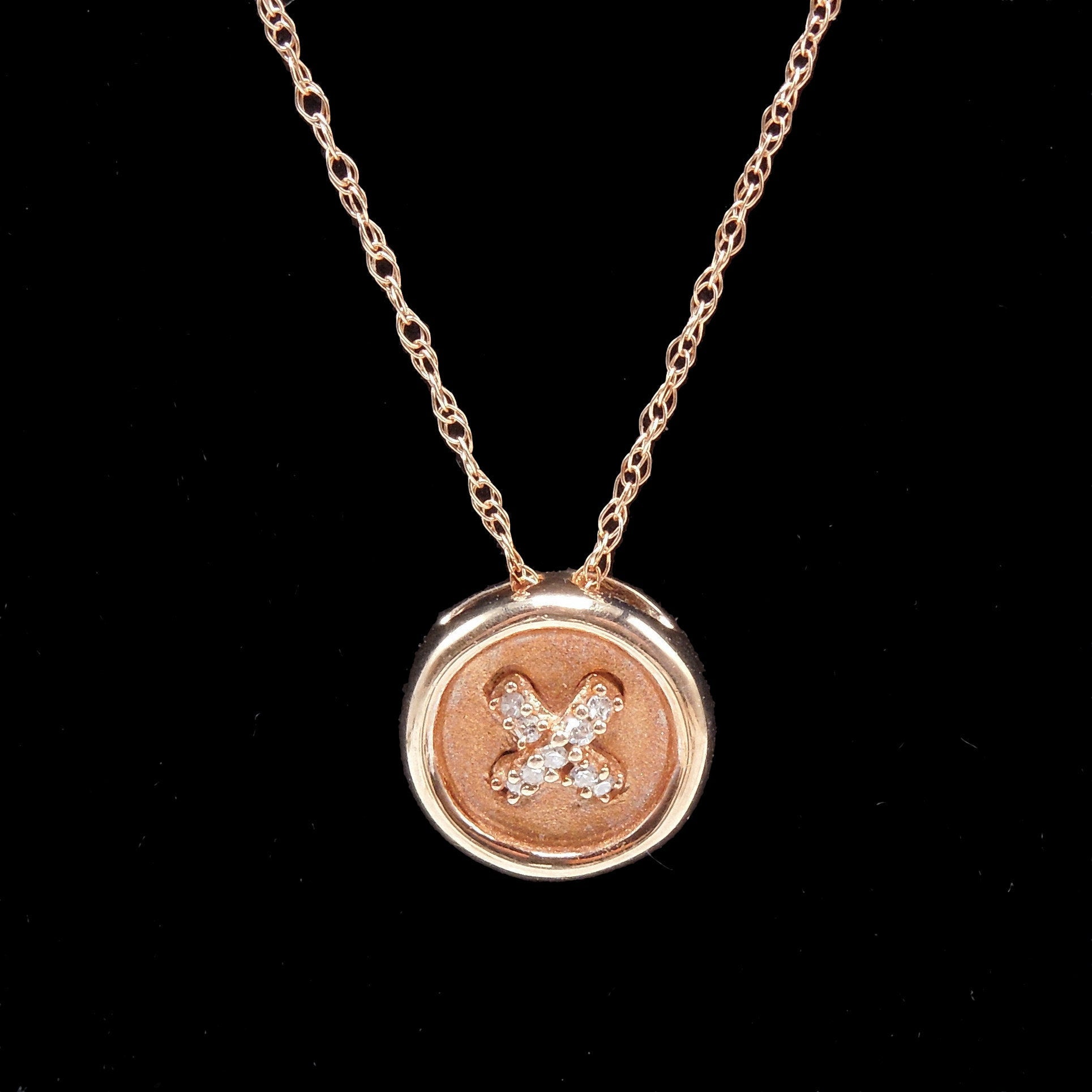 Small Rose Gold and Diamond Button Pendant on 17.5" Chain