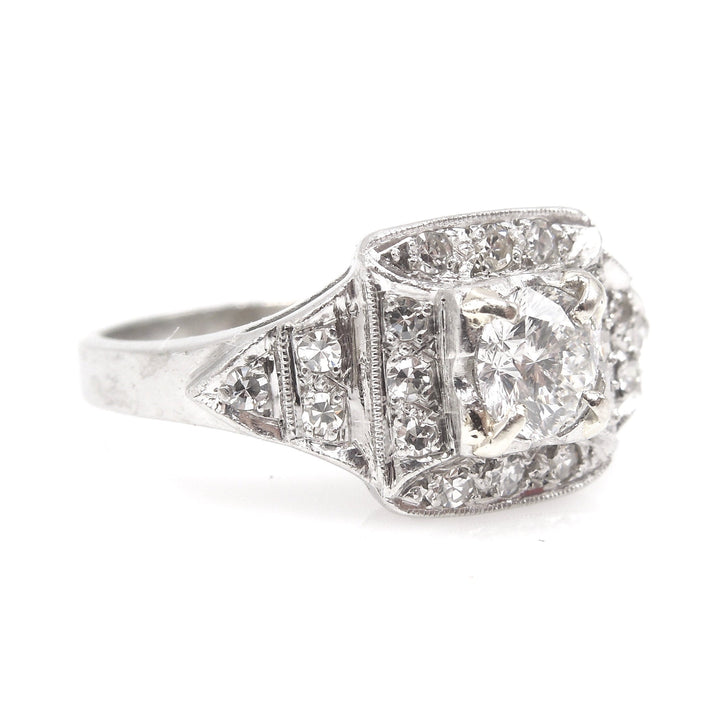 Square Topped Old European Cut Diamond Engagement Ring in Platinum - Art Deco - 1920s