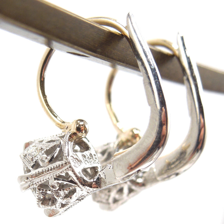 Edwardian Style Palladium 1.09ctw Lever Back Drop Diamond Earrings