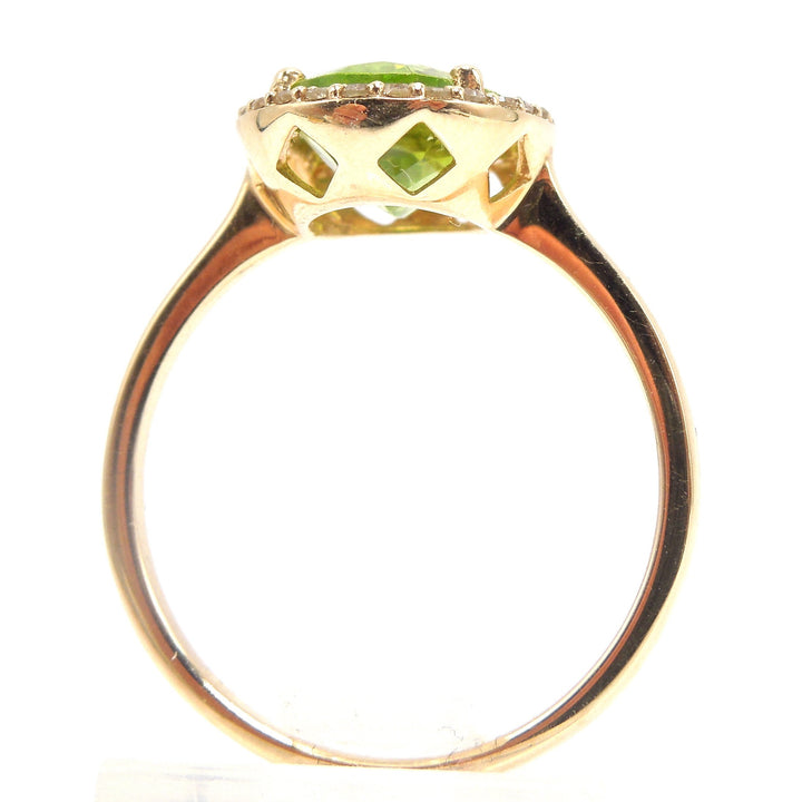 Large Oval Peridot Ring with Diamond Halo in Yellow Gold