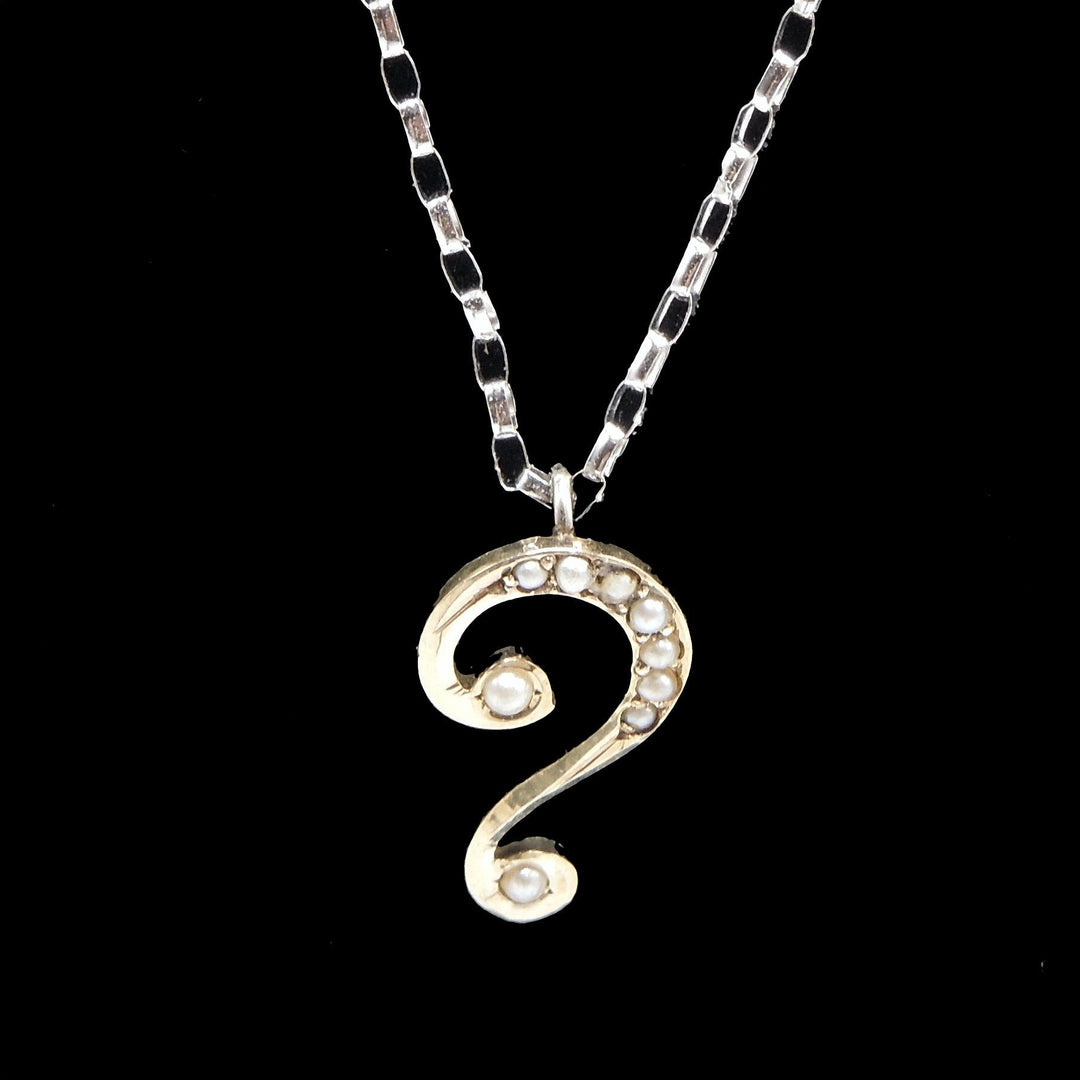 Victorian Yellow Gold and Seed Pearl Question Mark Pendant Necklace