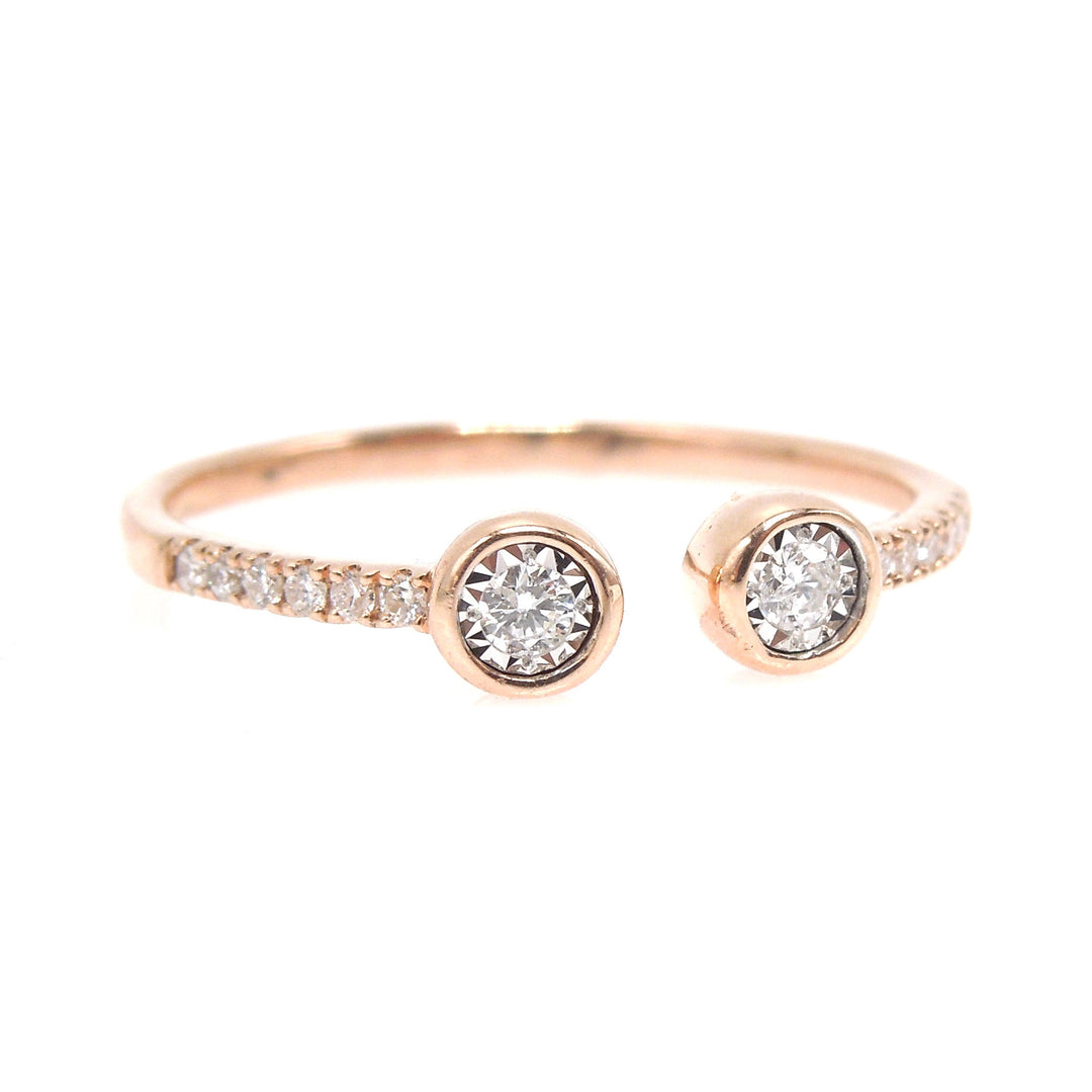 Open Double Diamond Ring with Diamonds Down the Band in Rose Gold and White Gold