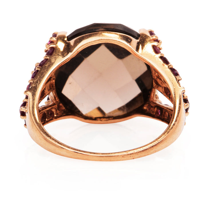 Faceted Smoky Quartz and Amethyst Ring in 14K Rose Gold