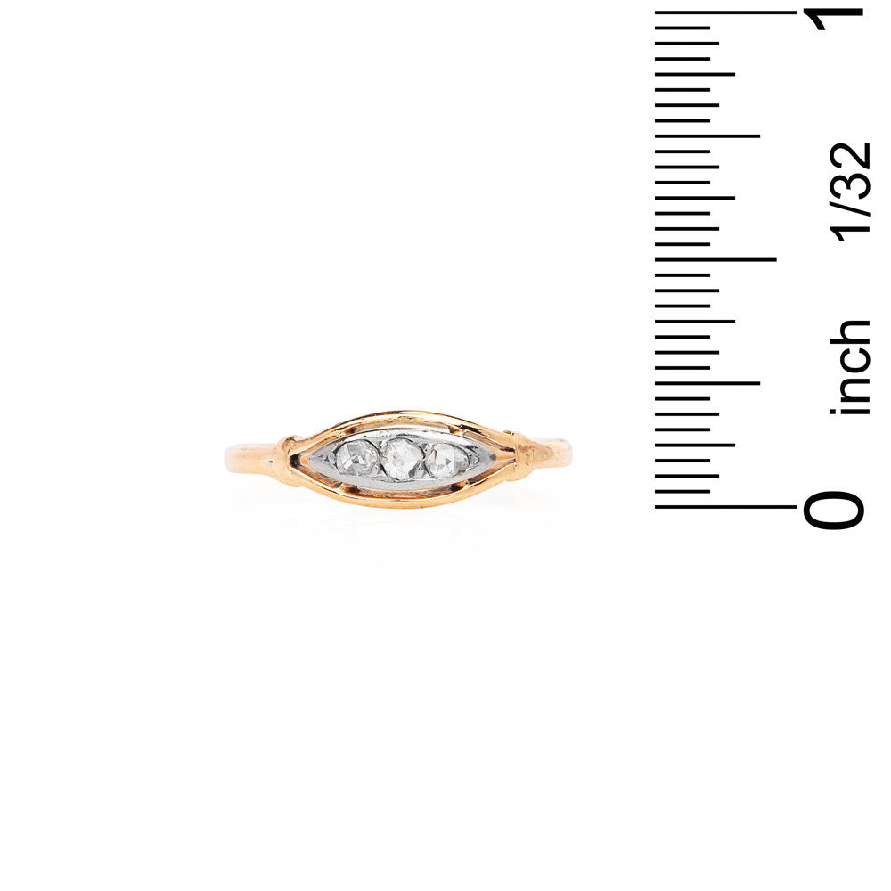 Petite 18K White and Yellow Gold Almond Shaped Rose Cut Diamond Ring