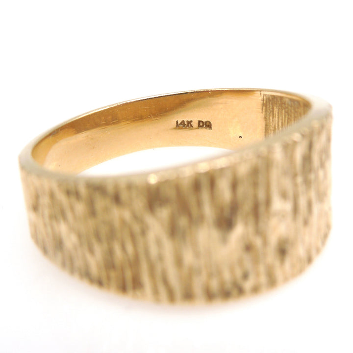 Midcentury Style Ridged Yellow Gold Tapered Wide Band