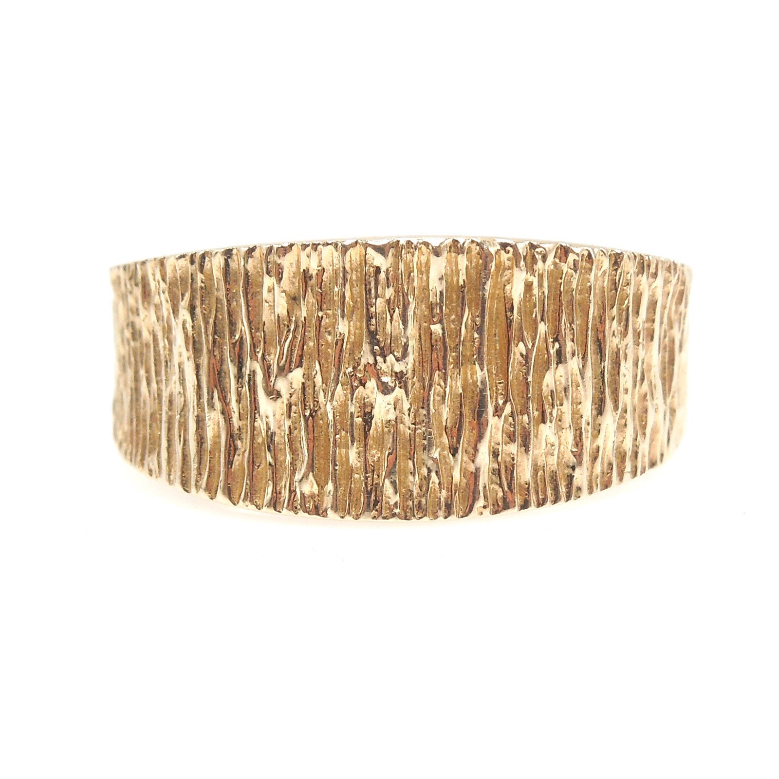 Midcentury Style Ridged Yellow Gold Tapered Wide Band