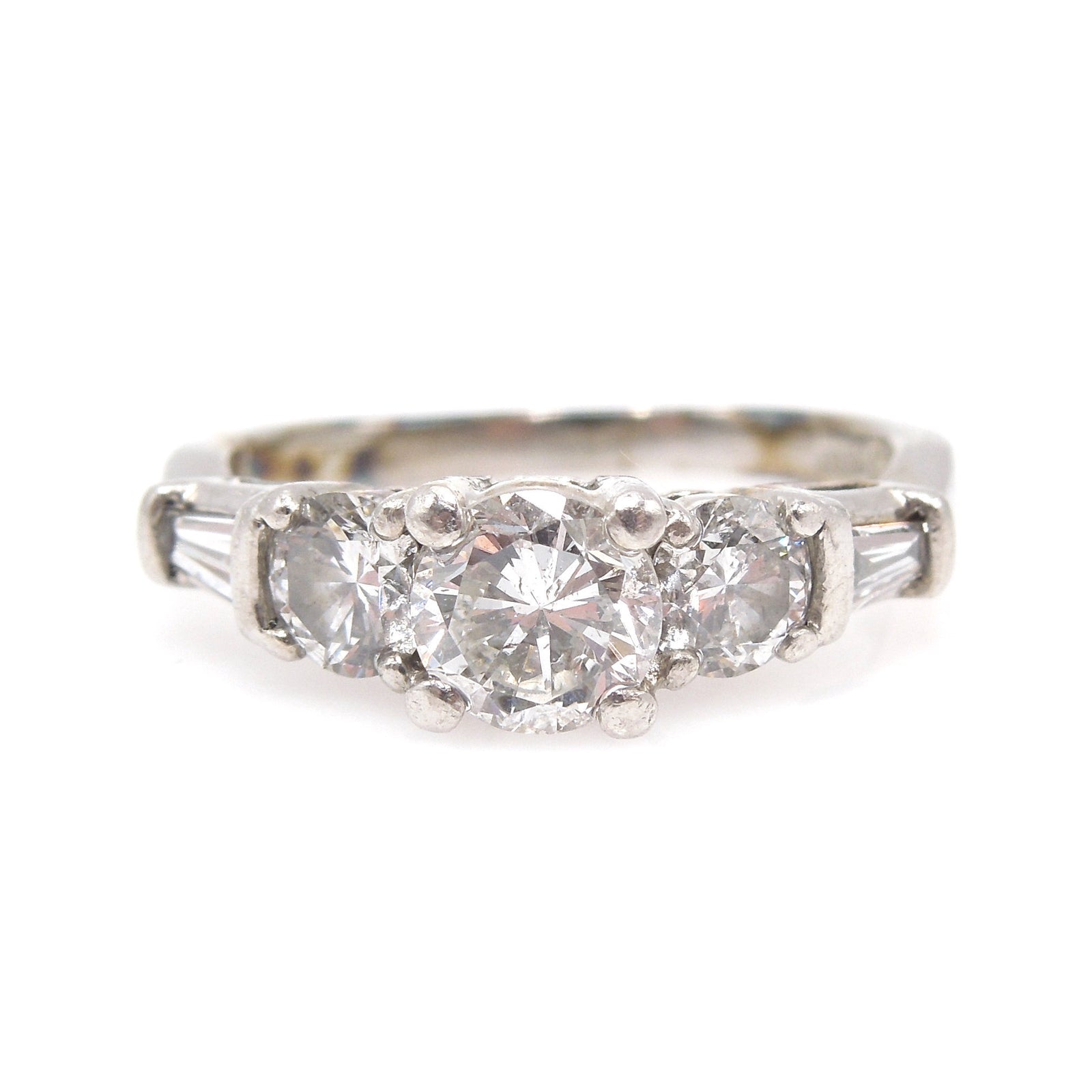 1940s Platinum and Diamond Engagement Ring with Tapered Baguettes