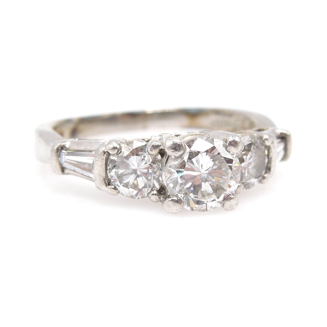 1940s Platinum and Diamond Engagement Ring with Tapered Baguettes