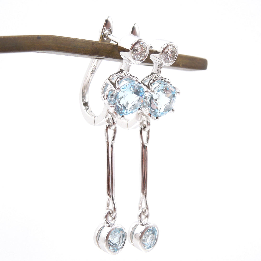 Estate Diamond and Blue Topaz Drop Earrings in White Gold