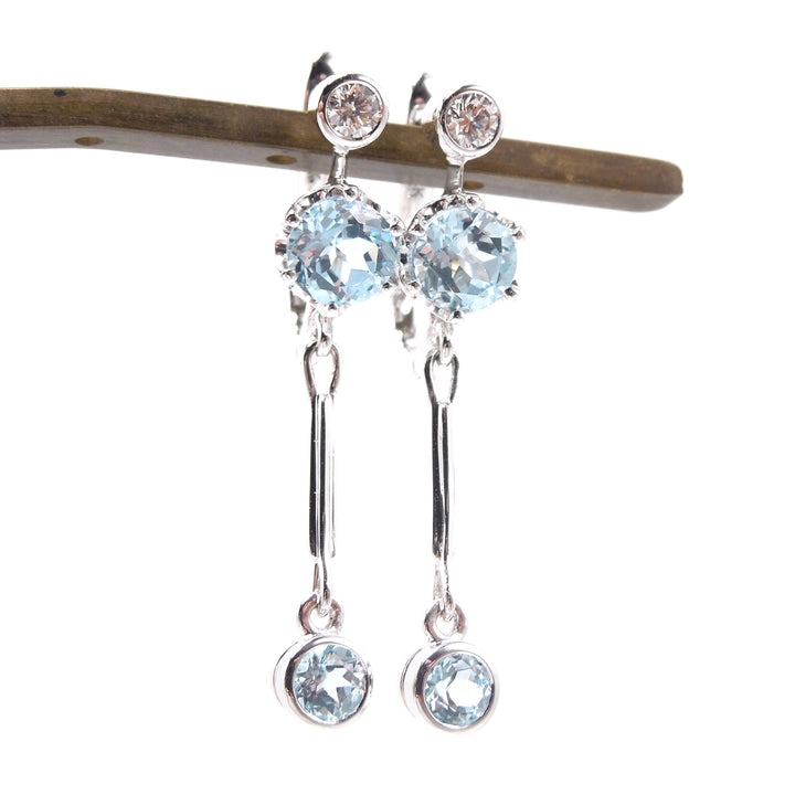Estate Diamond and Blue Topaz Drop Earrings in White Gold