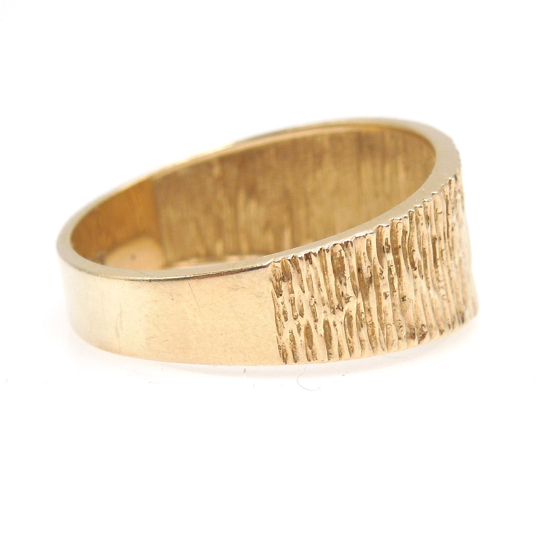 Midcentury Style Ridged Yellow Gold Tapered Wide Band