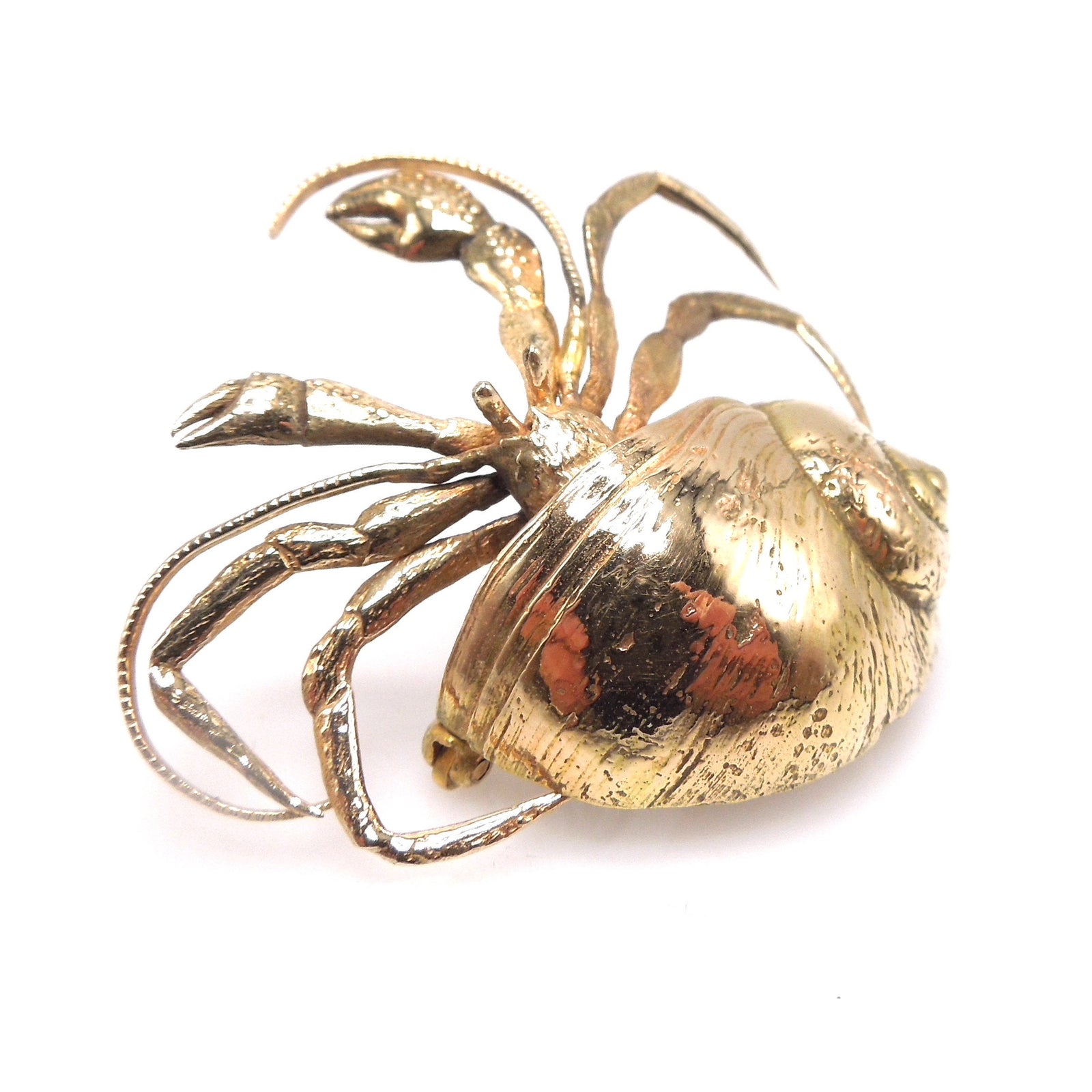 Large 14K Yellow Gold Hermit Crab Crab Pendant Brooch