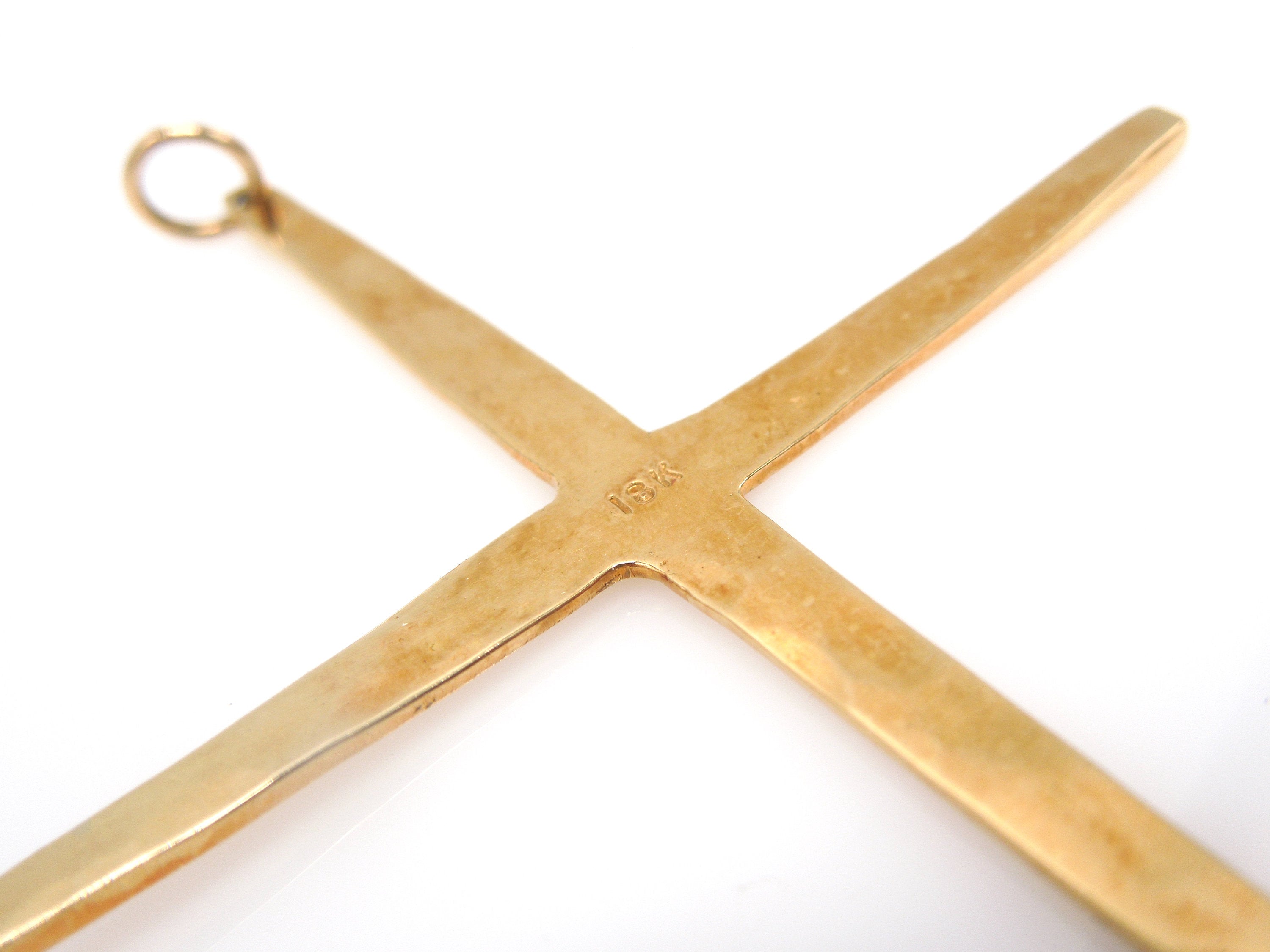 18K Yellow Gold Hand Wrought Cross Pendant