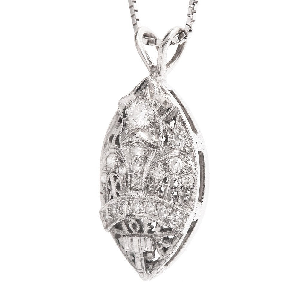 14K White Gold Filigree Diamond Star Themed Pendant