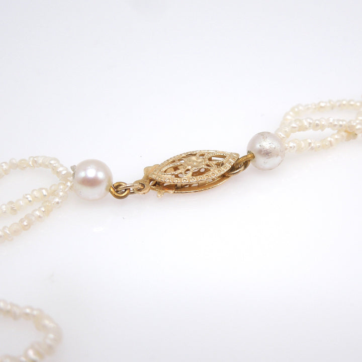 18K Yellow Gold and Pearl Tassle Necklace and Earring Set