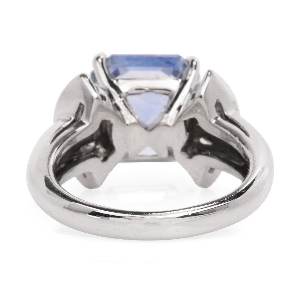 Natural Unheated 6.11ct Emerald Cut Blue Sapphire and Baguette Diamond Ring in Platinum