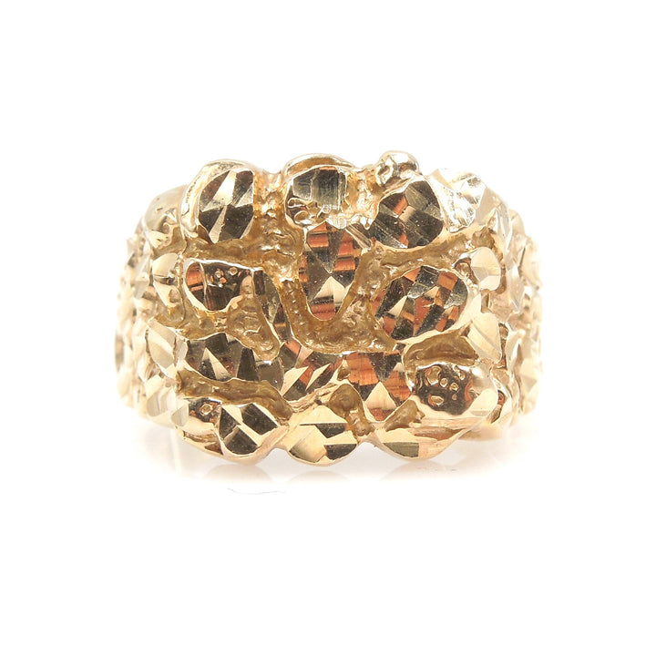 Large Gents Nugget Style Yellow Gold Ring - Size 10.5