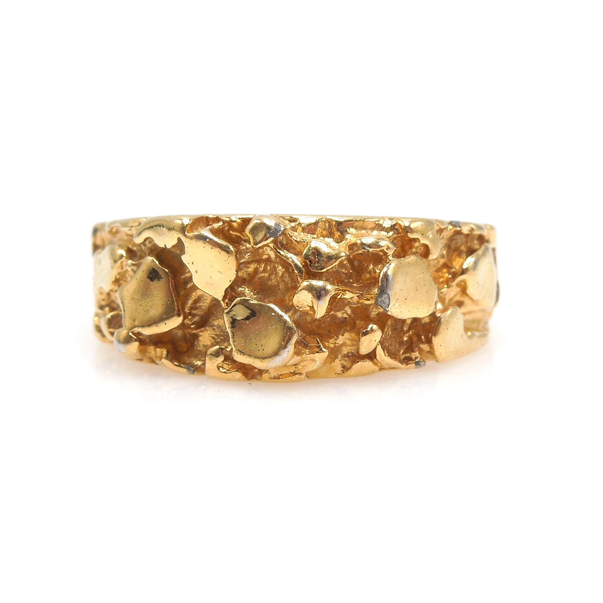8.5mm Wide Gents Nugget Style Yellow Gold Ring - Size 9
