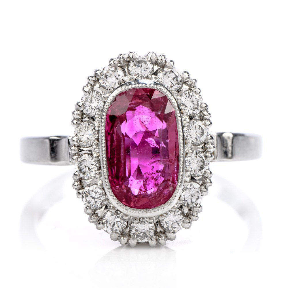 GIA Certified Unheated Oval Ruby & Diamond Platinum Halo Cocktail Ring